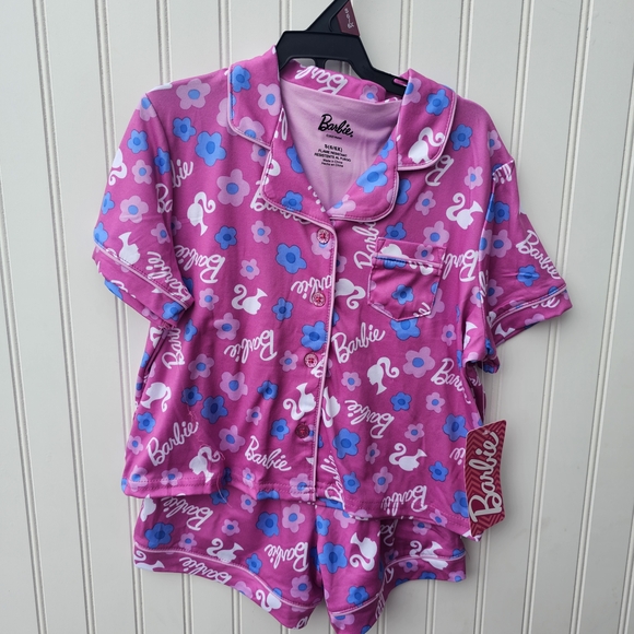 NEW Barbie Pink Floral Pajama Set Girls 4/5 - Picture 1 of 3